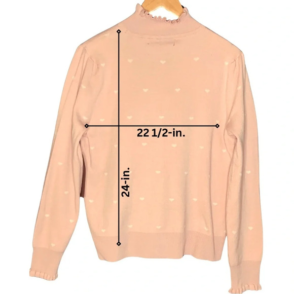 Love Scarlett Ruffled Mock Neck Pink Heart Print Sweater NWT - Picture 3 of 3